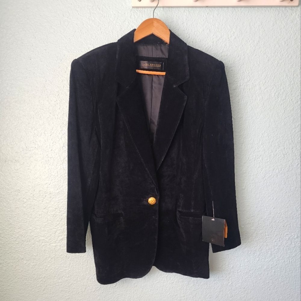 DANA BROOKE Suede Leather Classic Black Blazer Jacket and Notched Lapels